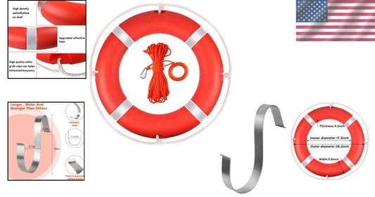 Emergency-Ready 28" Sailing Life Ring with Reflective Tape and Storage Bracket