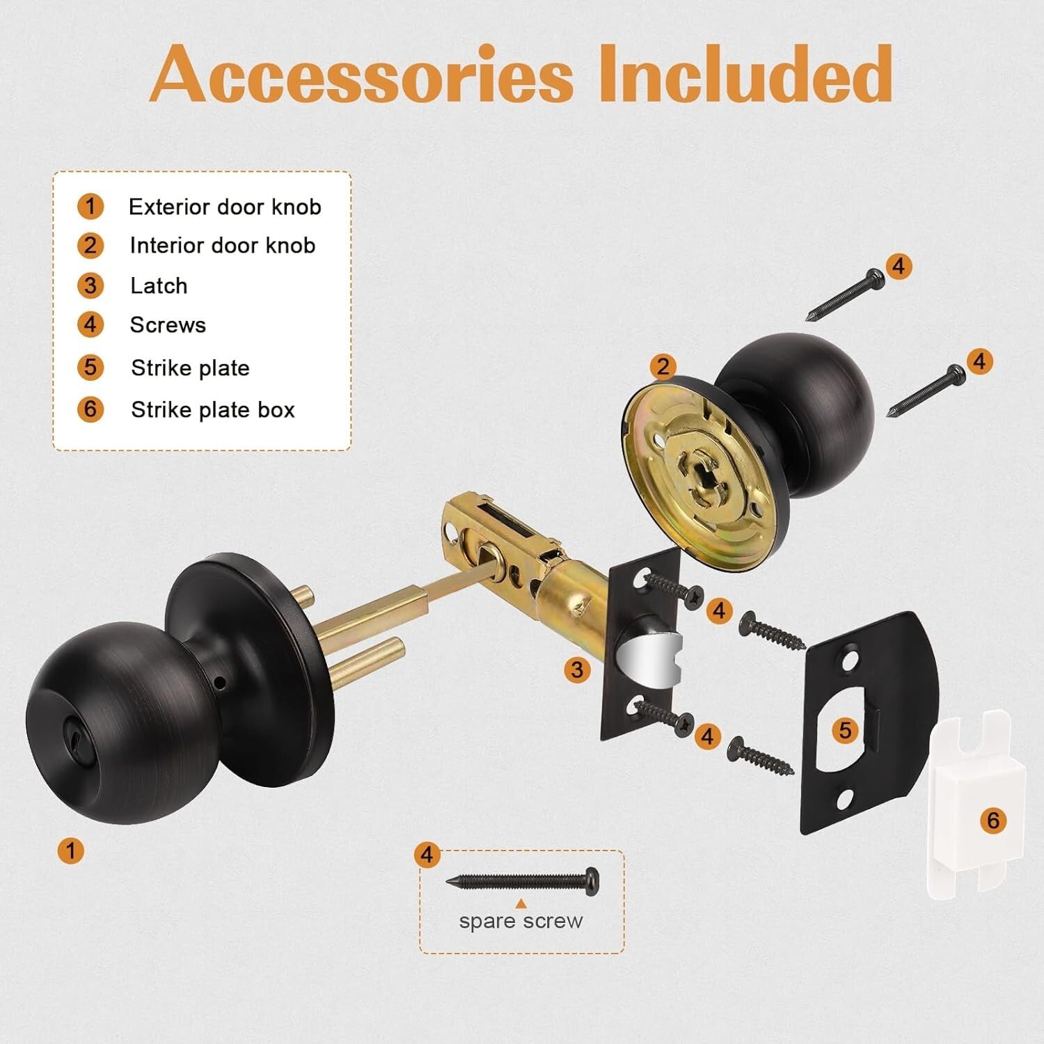 Stainless Steel Round Bathroom & Bedroom Door Knobs - 10 Pack, Bronze Finish