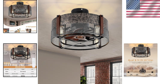 Bladeless Flush Mount Ceiling Fan with Timer - Vintage Style for Small Spaces