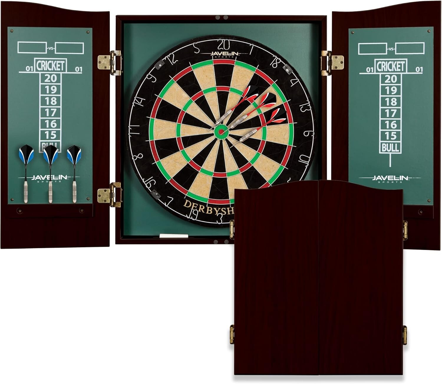 Dartboard and Stylish Cabinet Set - Includes 6 Steel Tip Darts & Scoreboards