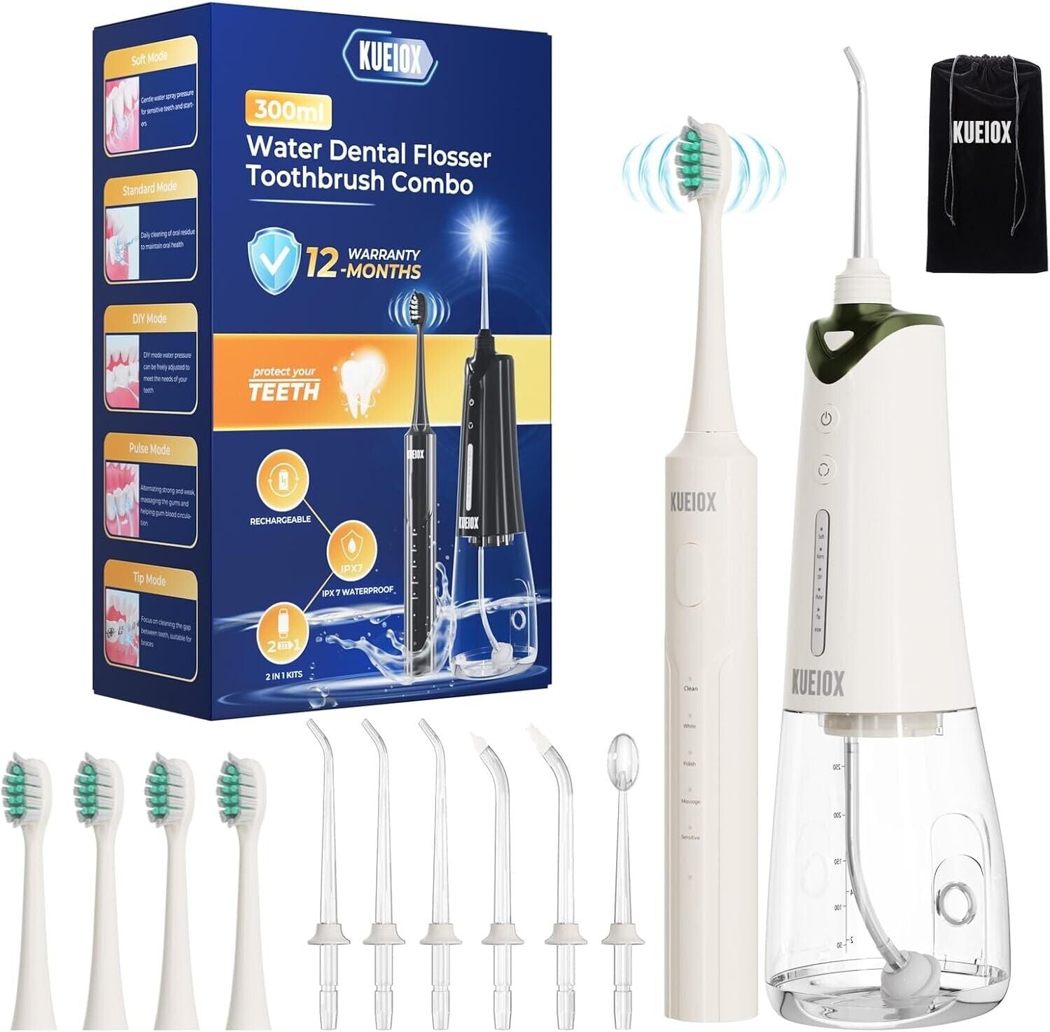 Complete Oral Care Set: 320ML Cordless Flosser & Advanced Electric Toothbrush
