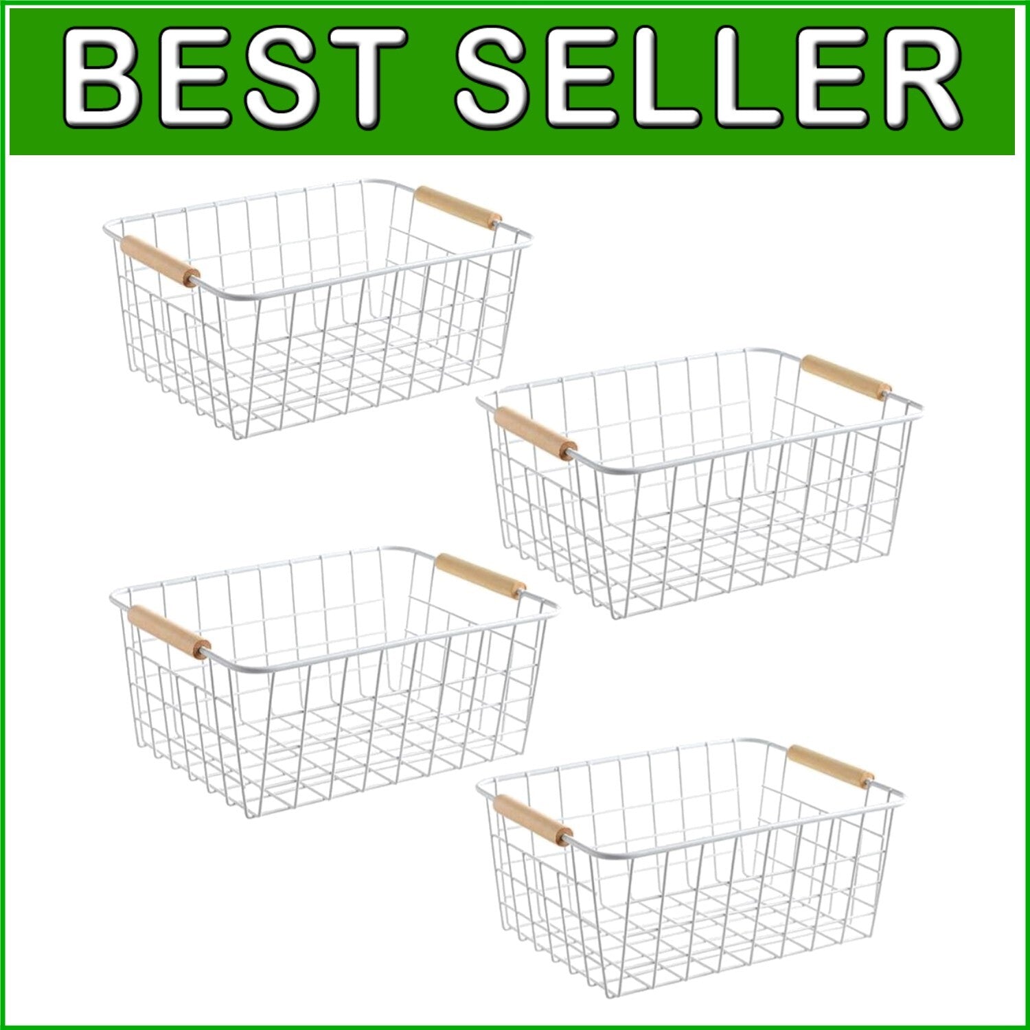 Durable New-White Wire Baskets with Handles - Perfect for Pantry and Closet