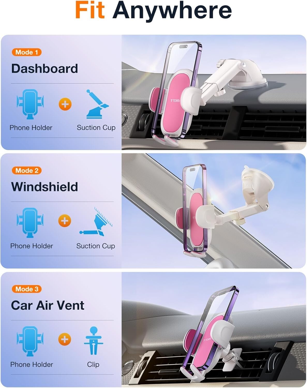 Lovely 2-Pack Phone Mounts for Cars - Secure Dashboard & Windshield Solution