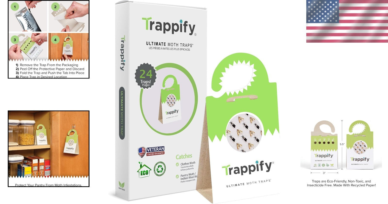 Effective Adhesive Moth Traps for Closet, Pantry & Cabinets – Easy 24 Pack