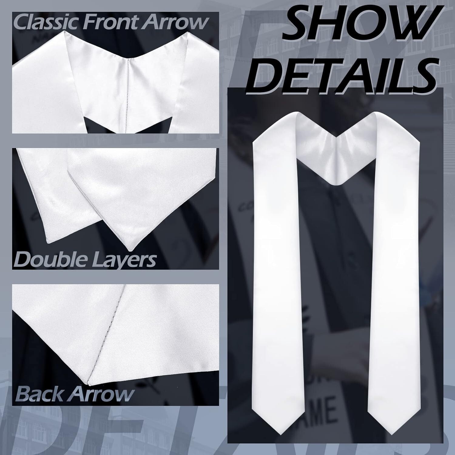 Unisex Graduation Stole Set - 24 Elegant White Satin Sashes for Memorable Events
