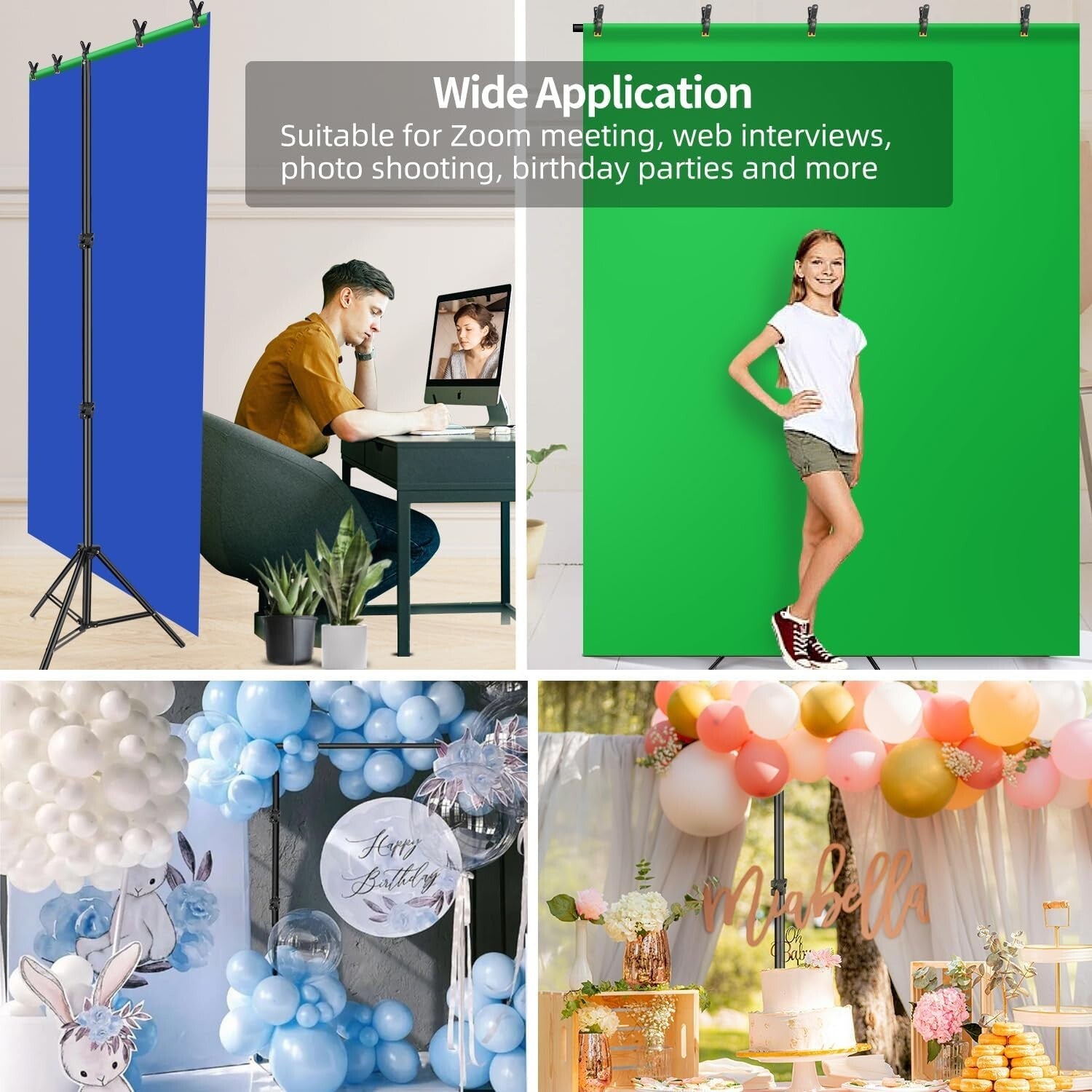 Adjustable Blue and Green Screen Stand Kit for Photography & Video, 59x78 Inches
