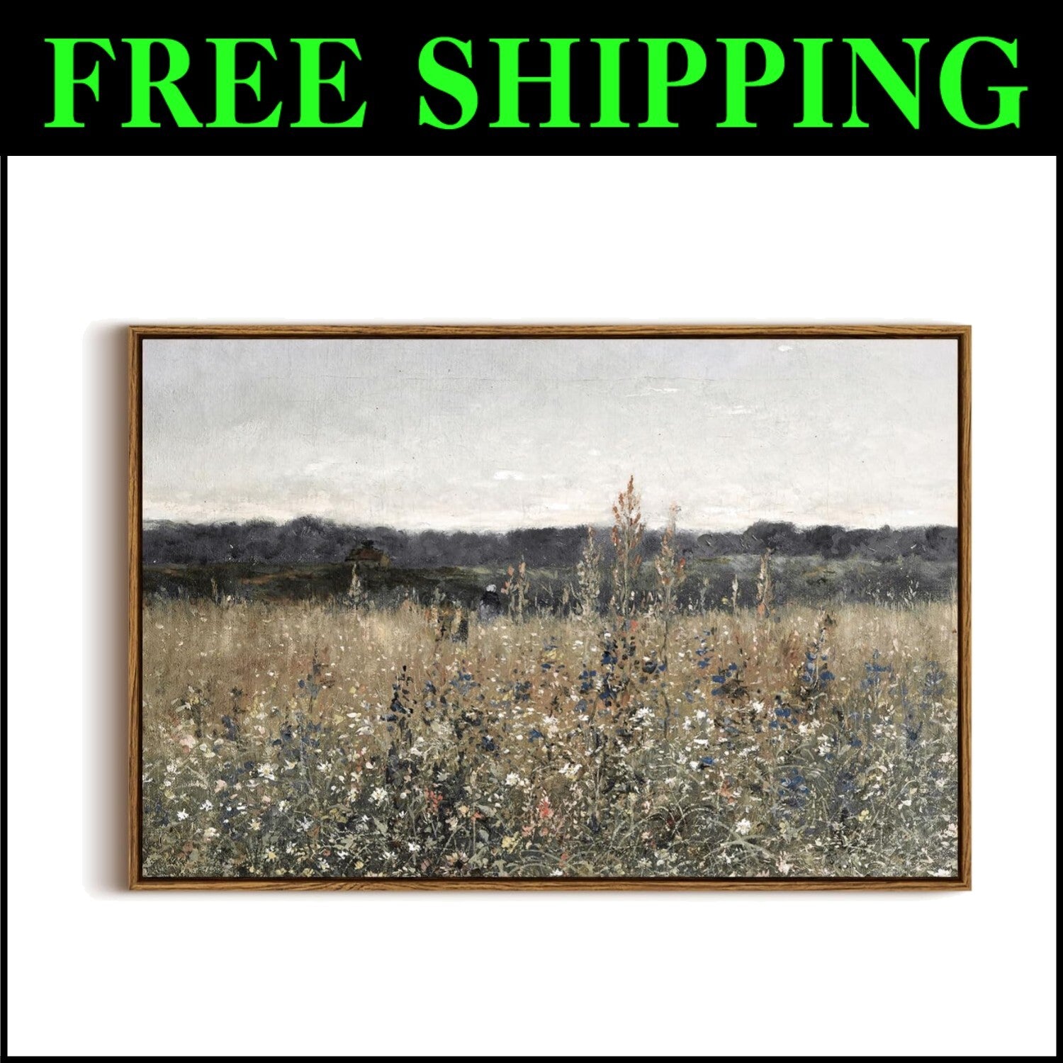 Elegant Framed Canvas Wall Art - Vintage 'Champ Fleuri' 30"x20" Masterpiece
