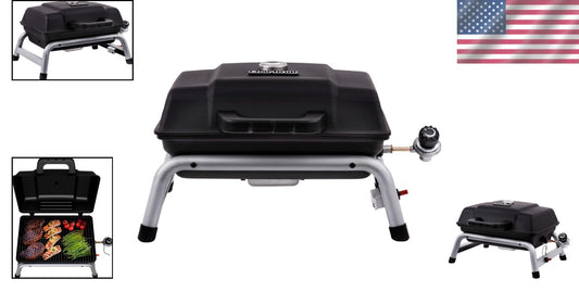 Black Portable Gas Grill with Temperature Gauge and Removable Grease Tray