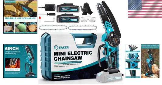 Rechargeable 6-Inch Mini Chainsaw with Dual Batteries - Ideal Father's Day Gift