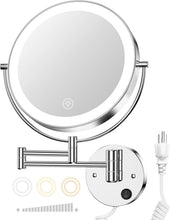 Load image into Gallery viewer, Modern 9-Inch Wall Mounted Magnifying Mirror with 3 Color Lighting Modes