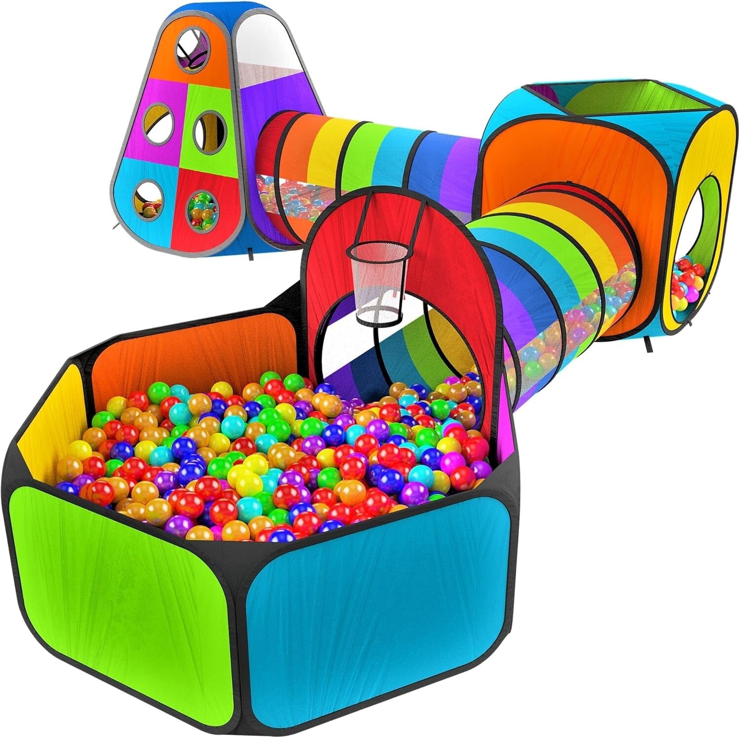 Durable 5pc Indoor/Outdoor Kids Play Tents with Crawling Tunnels & Ball Pit