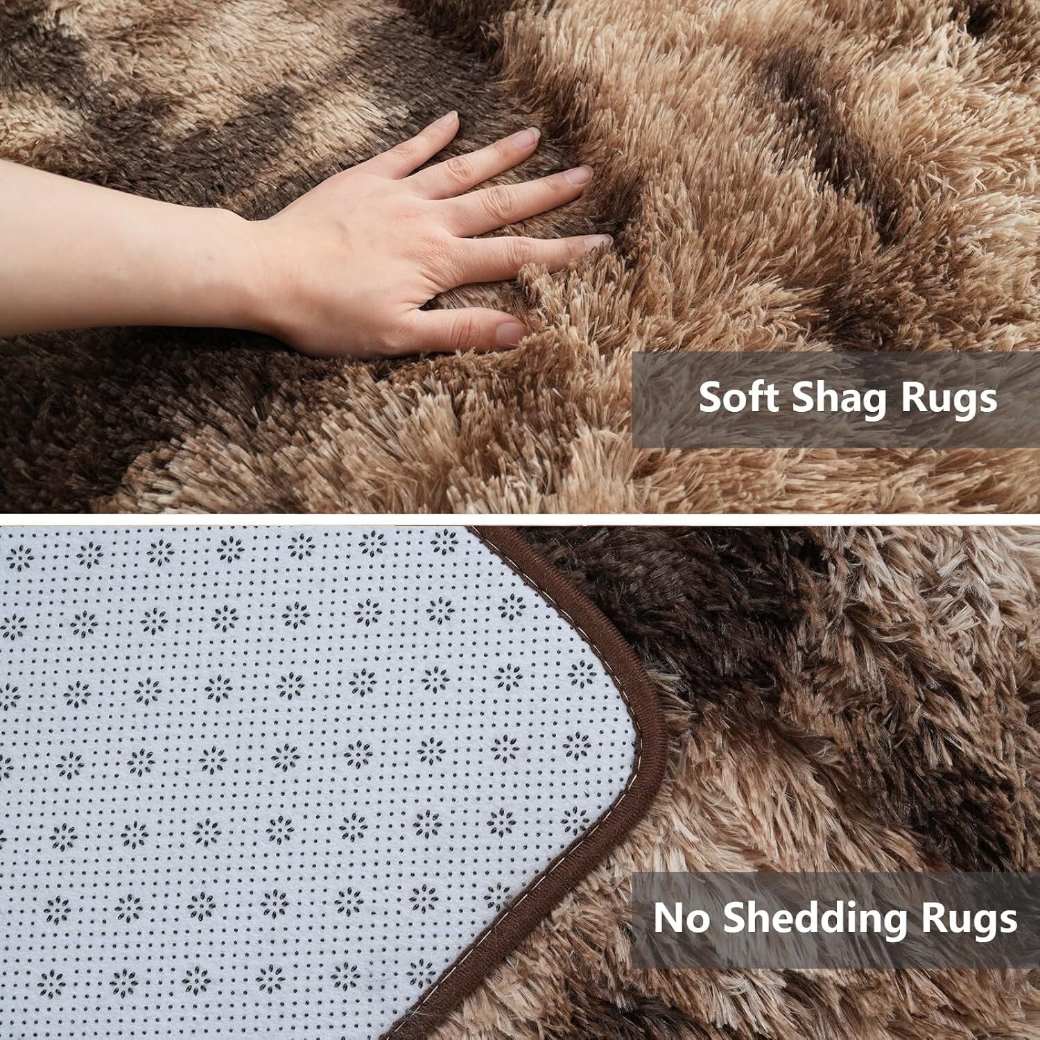 Elegant 9X12 Feet High Pile Shag Rug - Luxurious Mottling Brown for Bedrooms