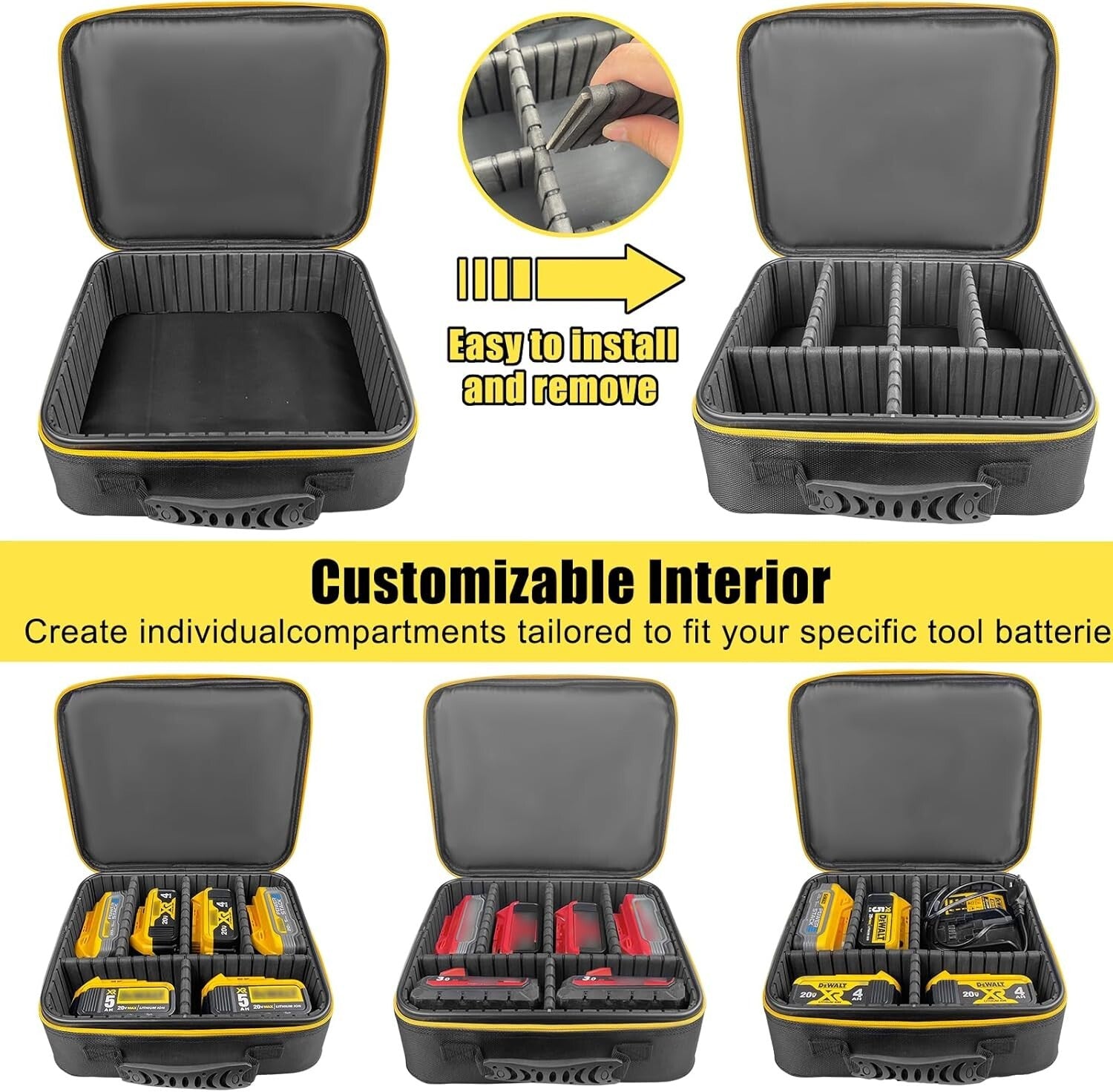 Durable Portable Battery Organizer with Customizable Interior for Power Tools