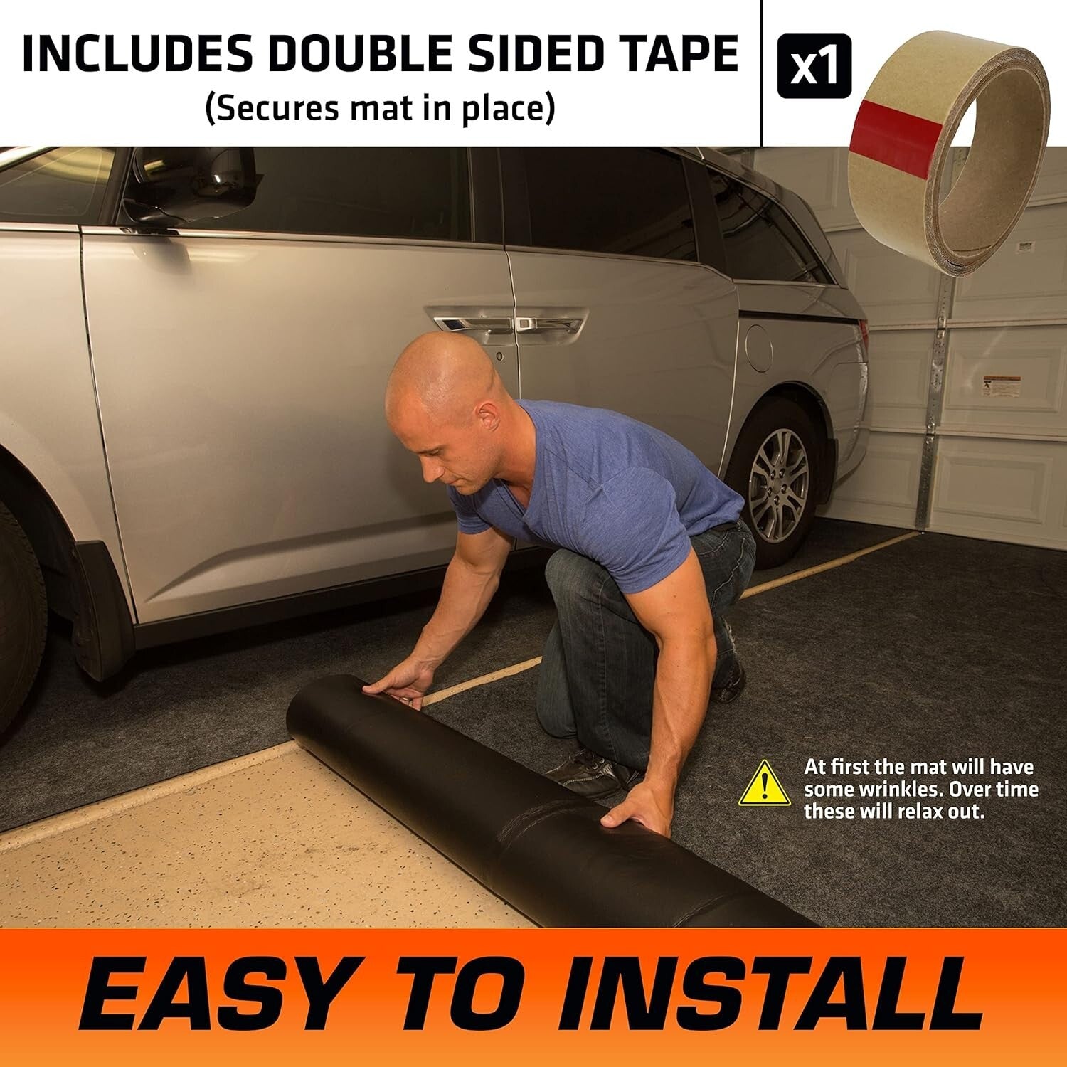 Absorbent Garage Floor Mat 22' x 8'10" - Protect Surfaces with Double-Sided Tape