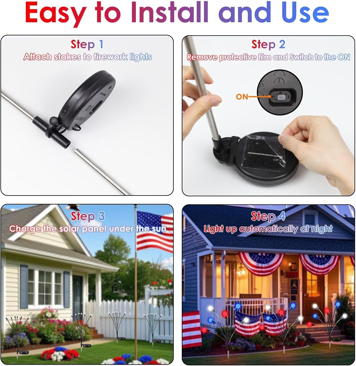 6 Pack Solar LED Firefly Lights - Perfect for Independence Day & Garden Decor