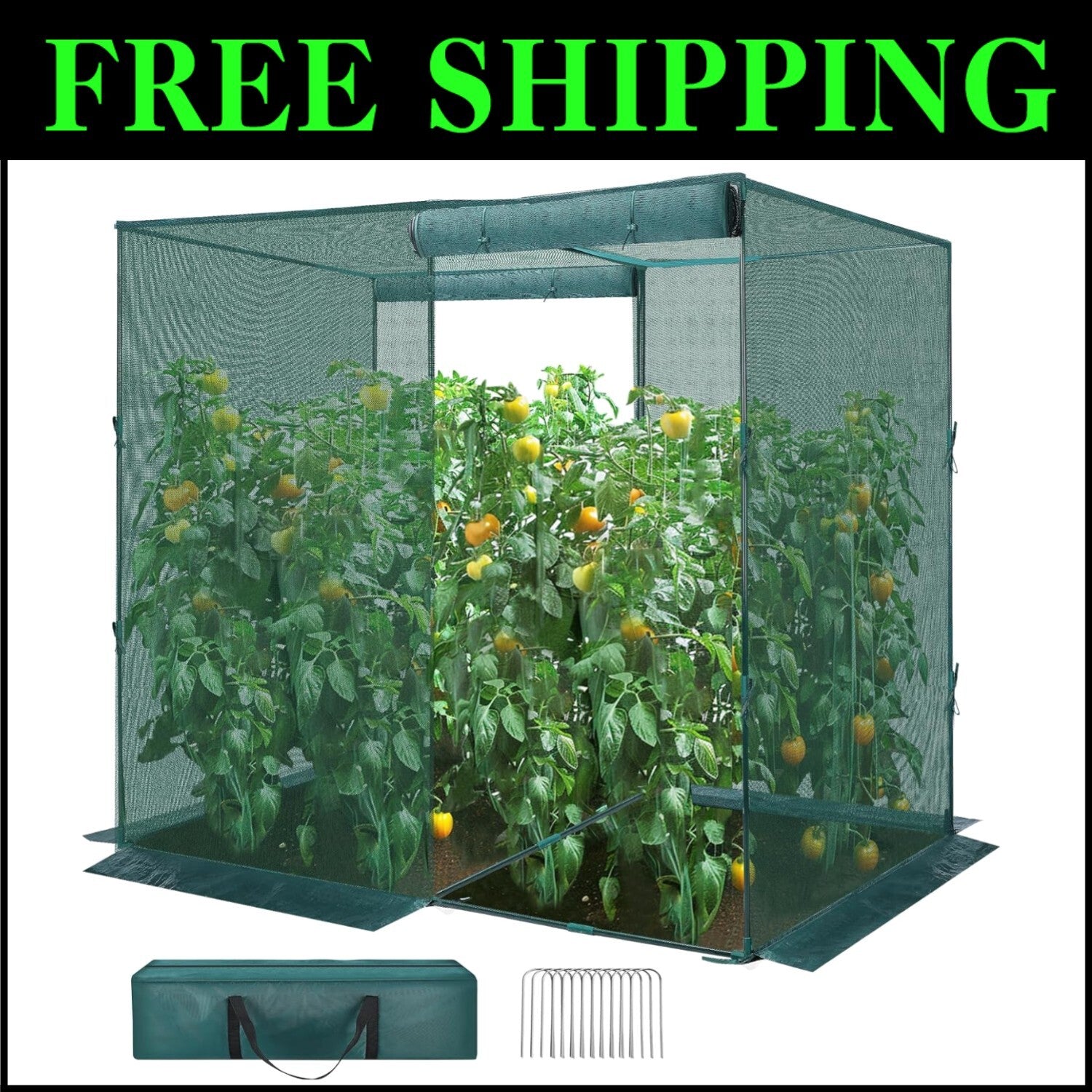 Sturdy Garden Crop Cage 4' x 8' with Extended Cloth & 2 Zippered Access Doors