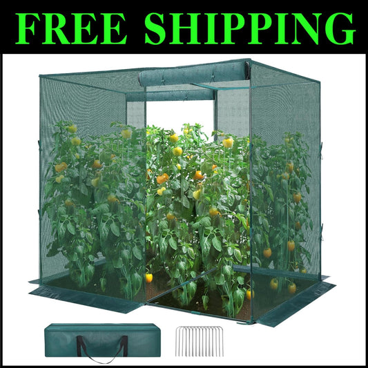 Sturdy Garden Crop Cage 4' x 8' with Extended Cloth & 2 Zippered Access Doors