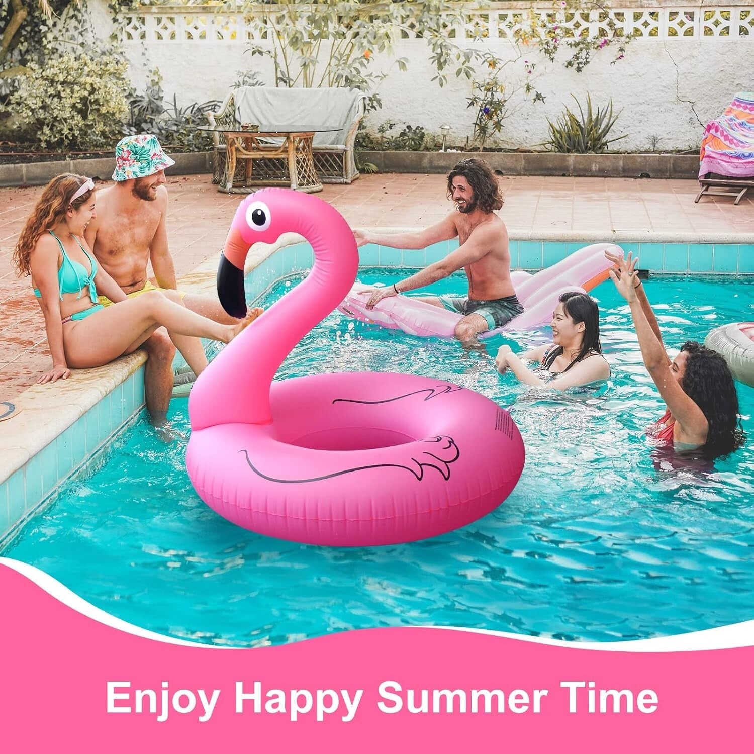 Extra Large Solar-Powered Flamingo Pool Float with LED Lights - 150 lbs Limit