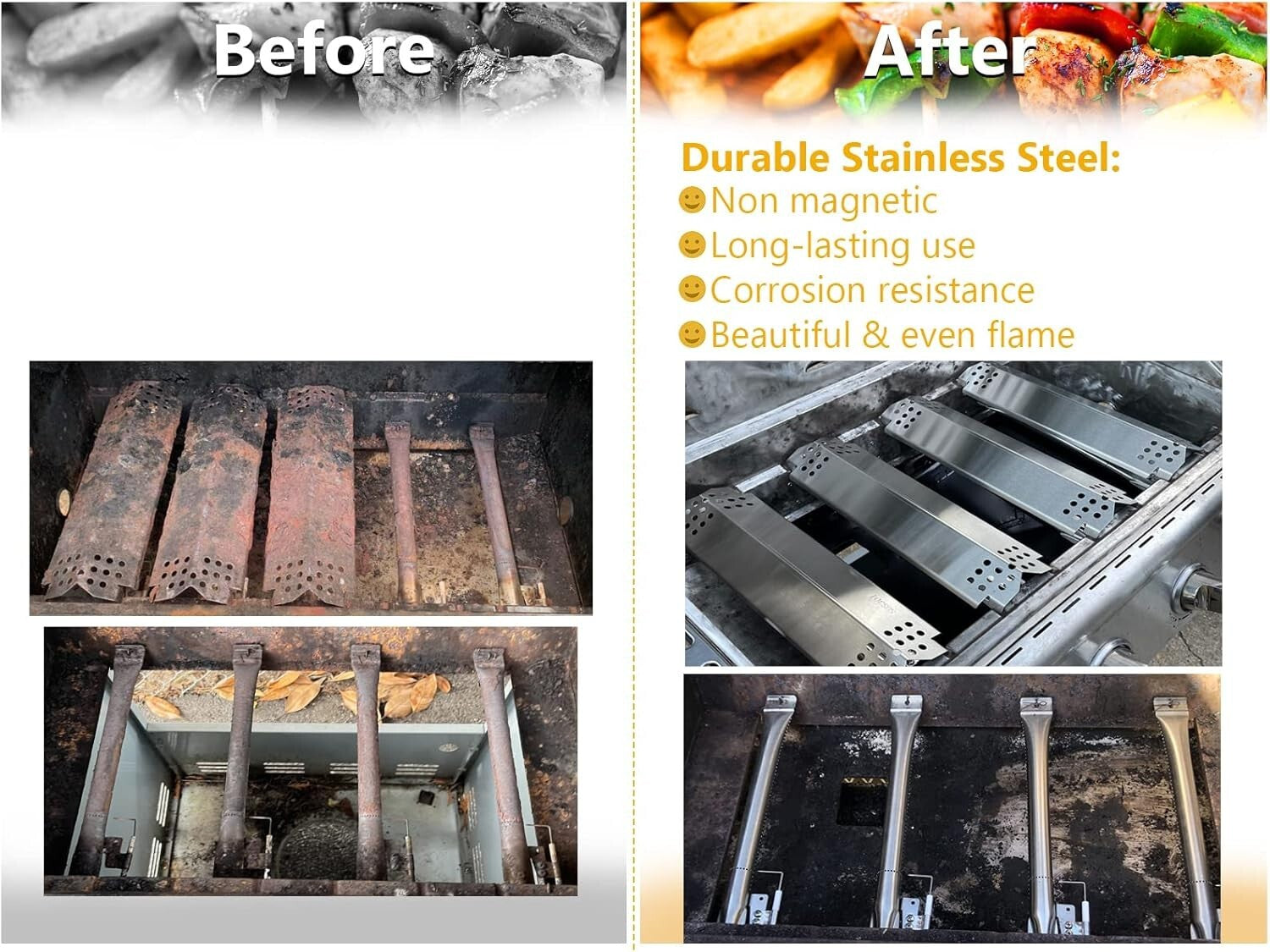 Nexgrill Replacement Parts Kit: Stainless Steel Burners & Heat Plates, 5 Pack