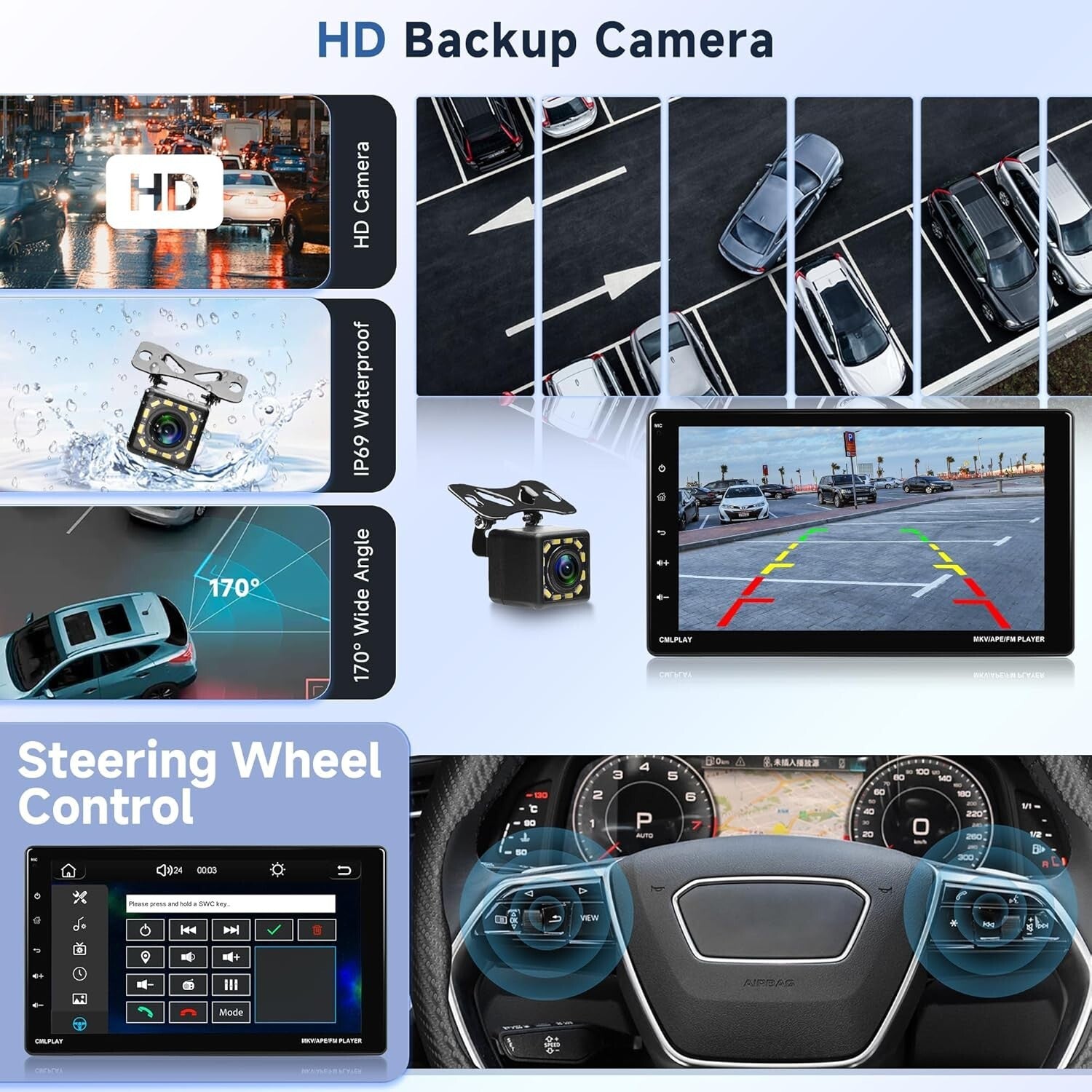 Detachable Touchscreen Car Multimedia Player with Bluetooth & Backup Camera