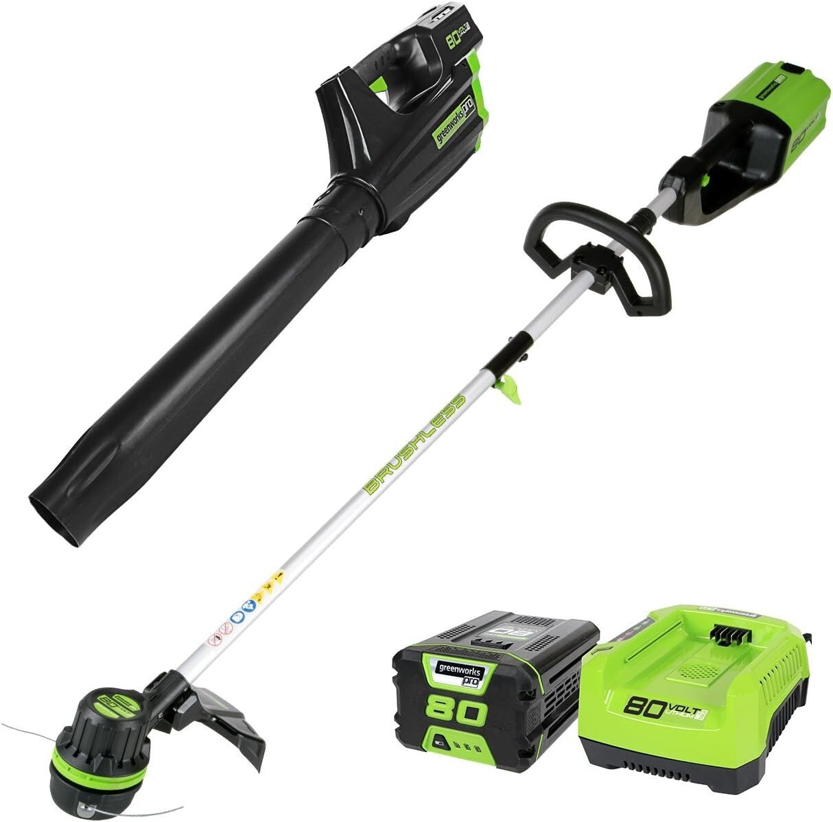 Pro 80V Brushless Cordless String Trimmer & Leaf Blower Combo - 2Ah Included