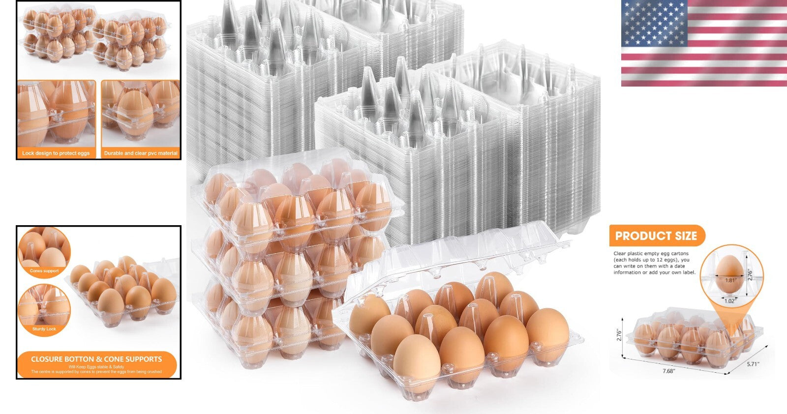 Eco-Friendly 12 Count Egg Cartons - 160 Clear Plastic Trays for Fresh Eggs