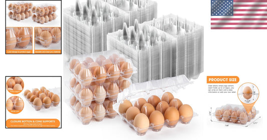 Eco-Friendly 12 Count Egg Cartons - 160 Clear Plastic Trays for Fresh Eggs