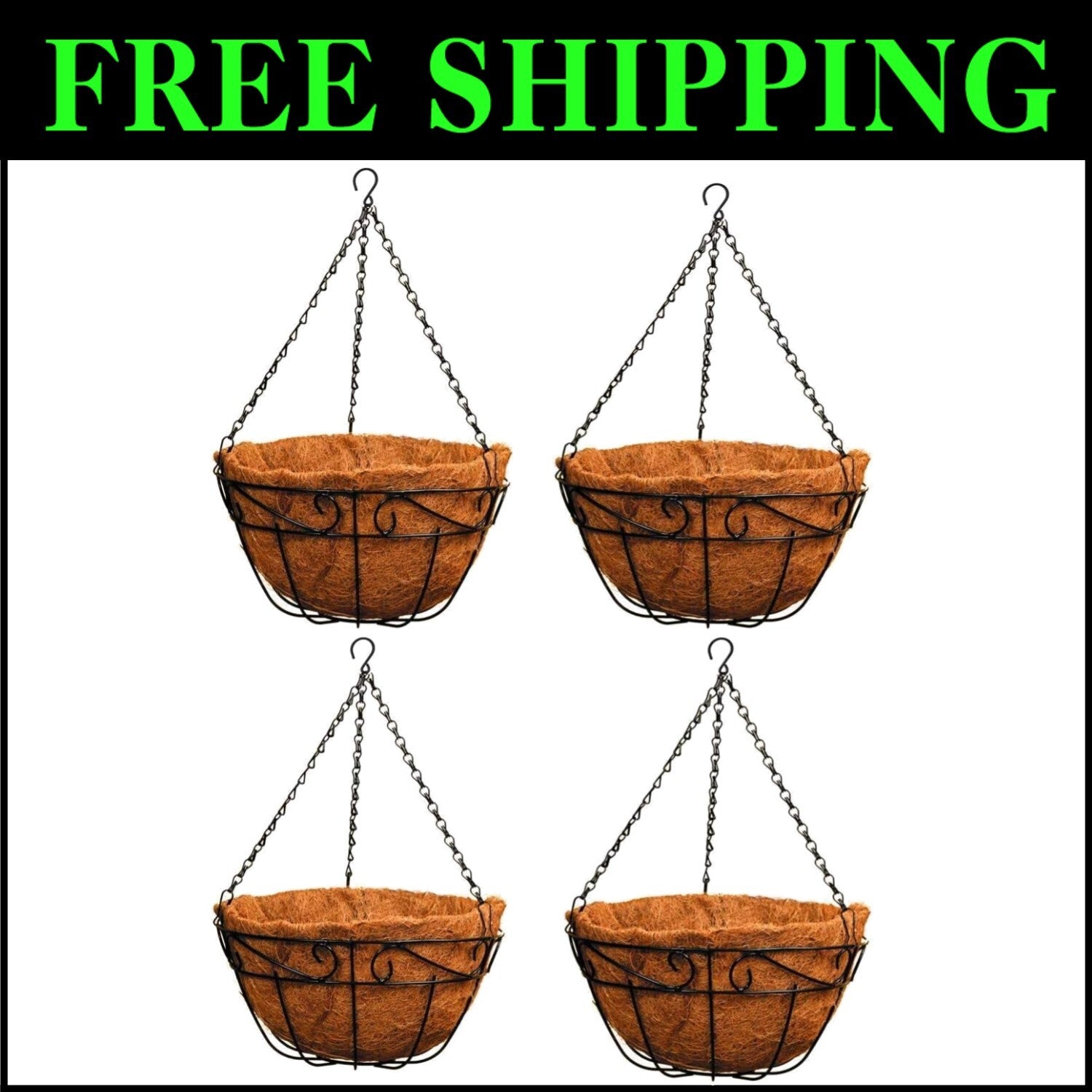 Rust-Resistant Metal Planter Baskets - Versatile Hanging Garden Decor, Pack of 4