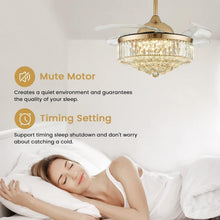 Load image into Gallery viewer, Modern Gold Crystal Ceiling Fan with Dimmable LED Lights, 42" Retractable Design