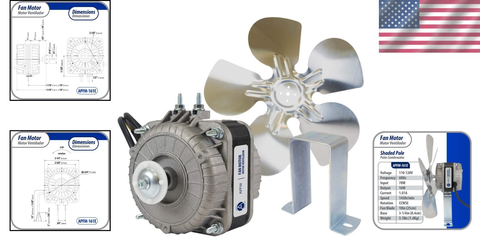 Versatile 16W Condenser/Evaporator Motor - 115V, Lightweight Copper Construction