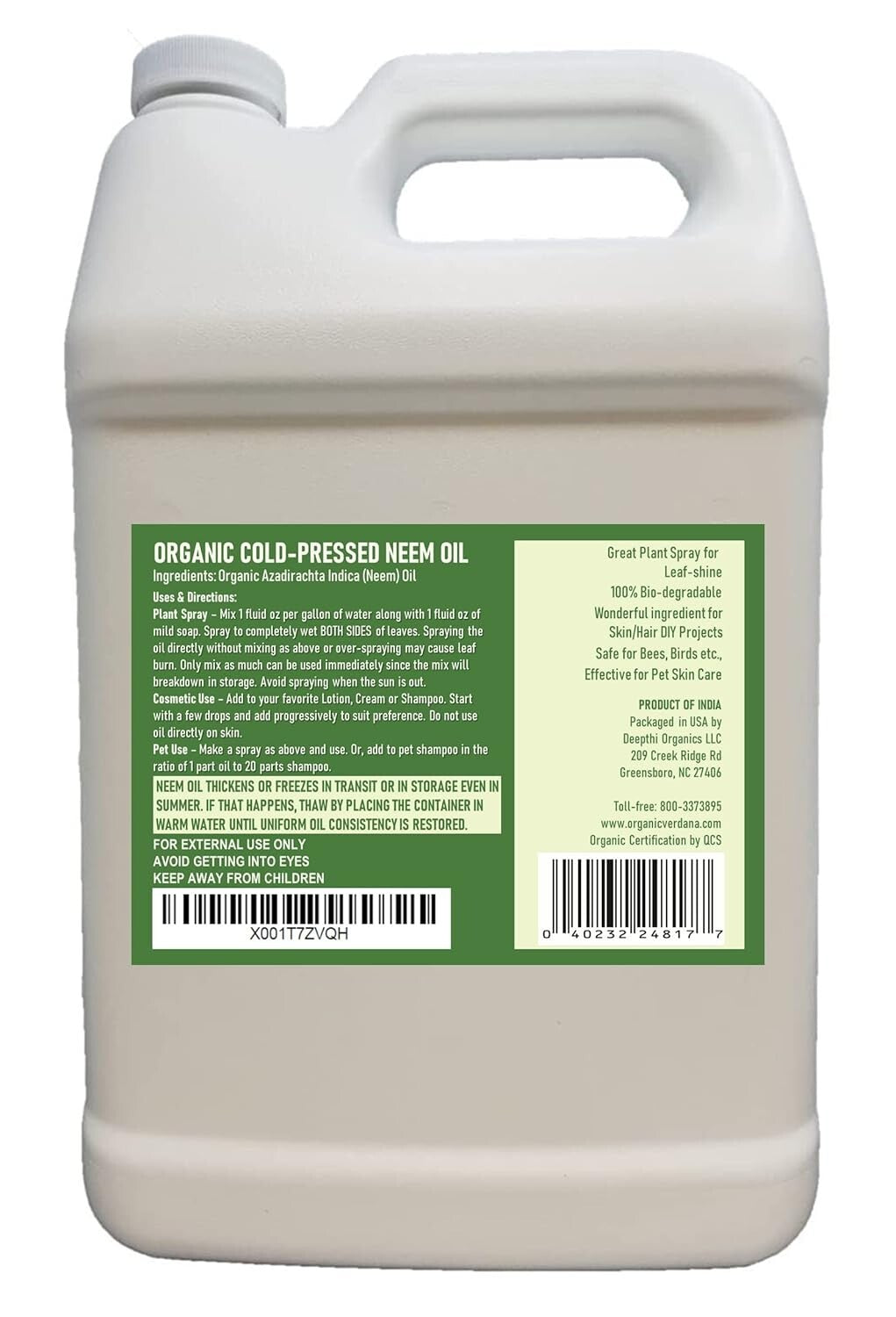 Multi-Purpose Organic Neem Oil (1 Gallon) - Perfect for Plants & Beauty Formulas