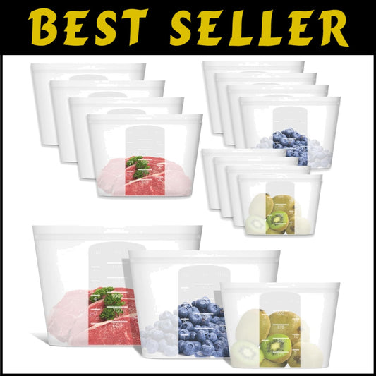 12-Pack Food-Grade Silicone Bags - Ziplock, Microwave, Freezer, Dishwasher Safe