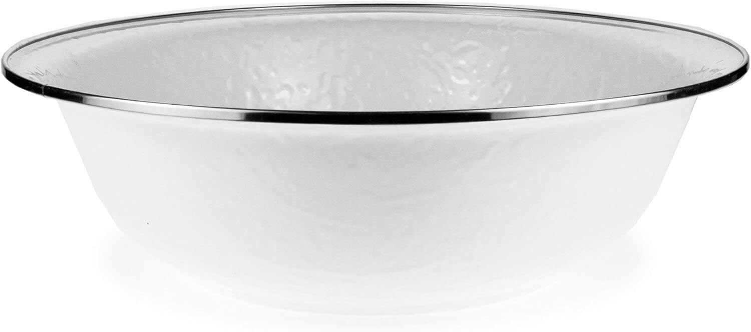 Elegant 4Qt Enamelware Serving Bowl - Solid White with Stainless Steel Rim