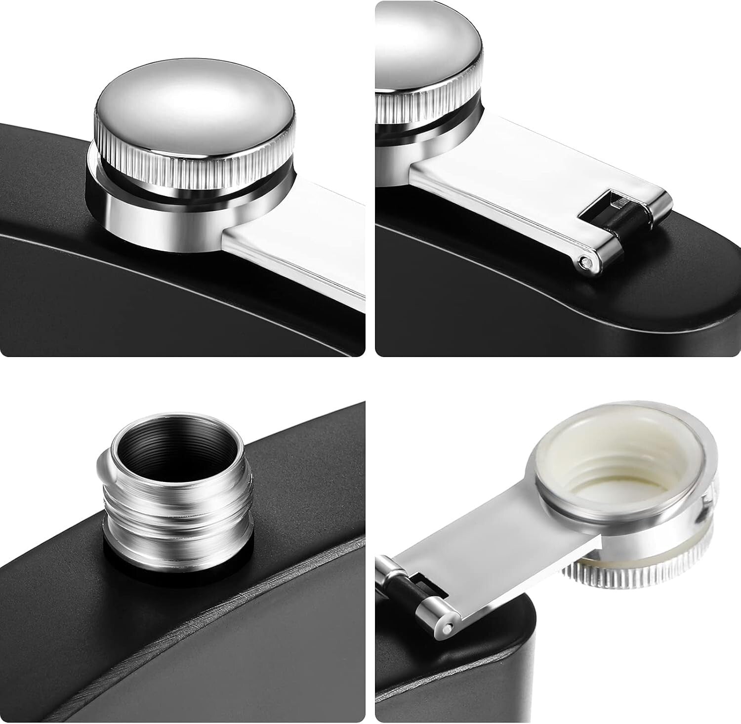 20-Piece Matte Black Stainless Steel Hip Flask Set with Funnels - Leak Proof