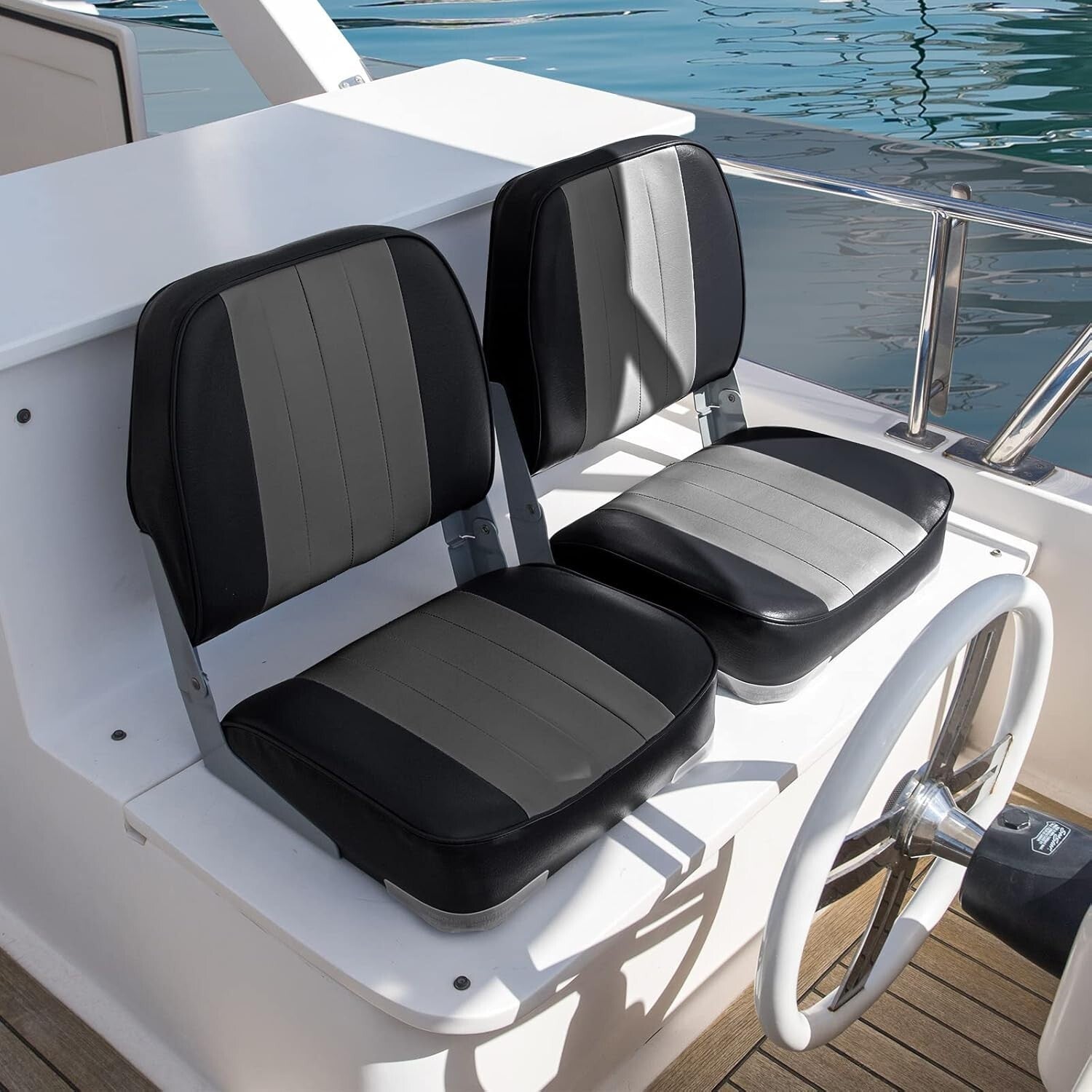 Lightweight Folding Boat Seats - Marine Vinyl with Cushion for Fishing Comfort