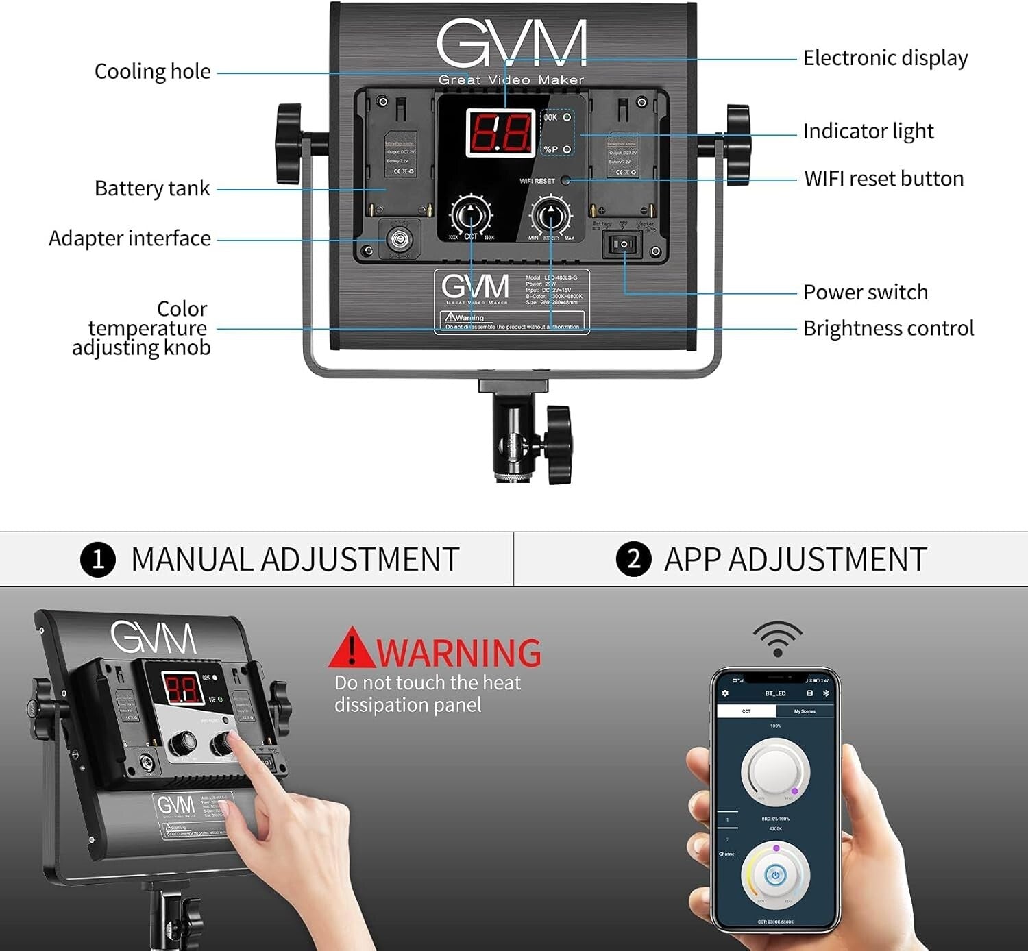 GVM 2 Pack Bi-Color LED Video Lighting Kit - APP Control & 10%-100% Brightness
