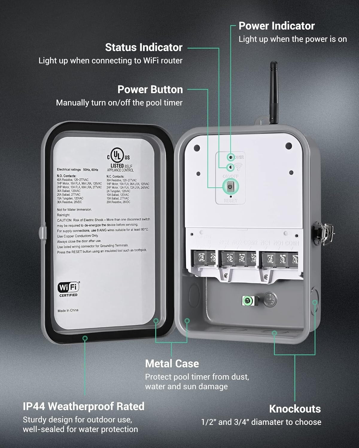 40A Outdoor Pool Timer with Voice Control - Alexa & Google Assistant Compatible