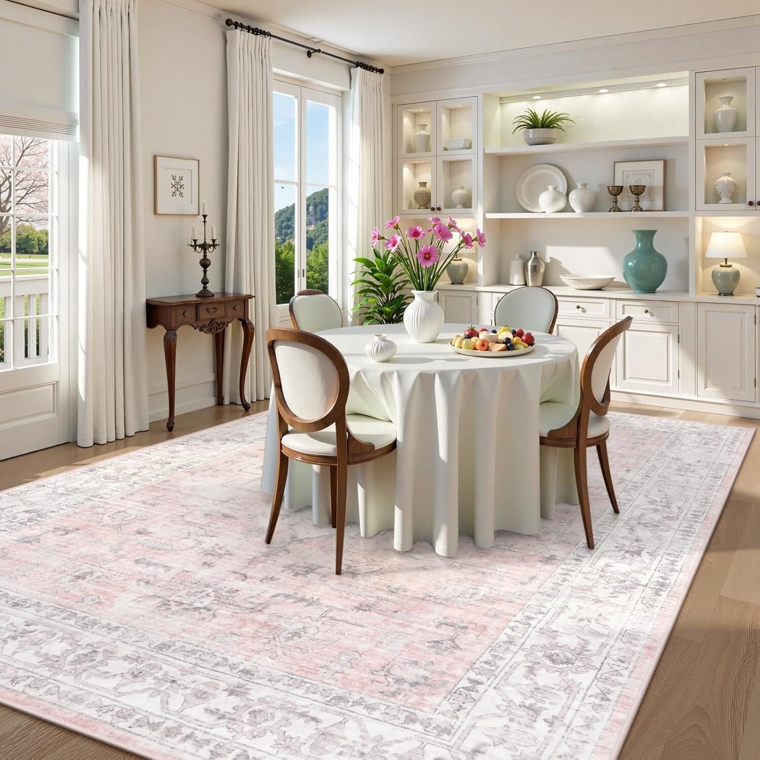 Stain-Resistant 10x14 Pink Rug - Soft, Braided Carpet for Living Room & Nursery