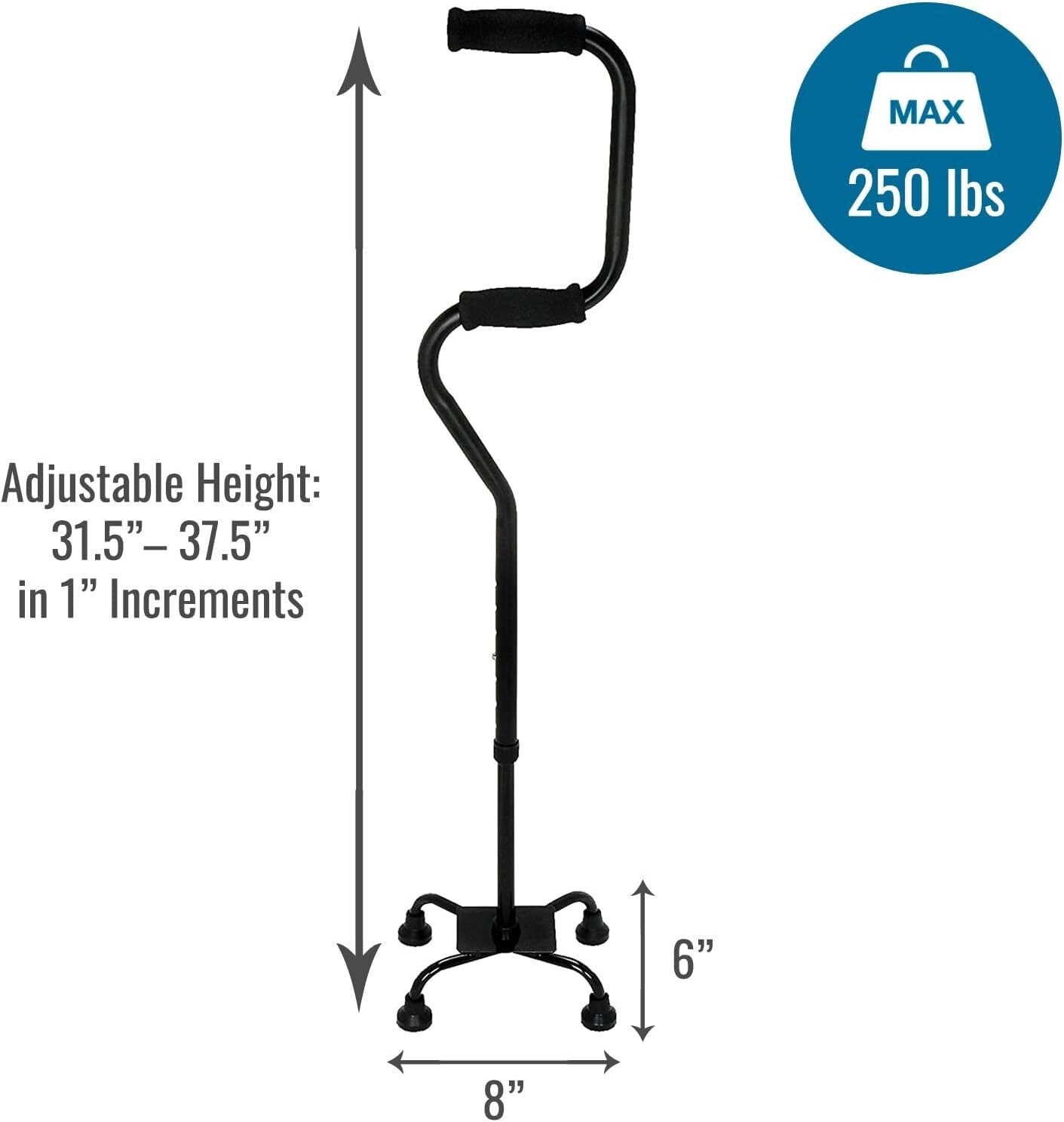 Durable Quad Walking Cane with Foam Handles for Enhanced Stability & Comfort