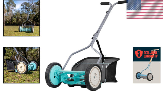 Lightweight 5-Blade 14-Inch Push Reel Lawn Mower with Adjustable Height - Mint