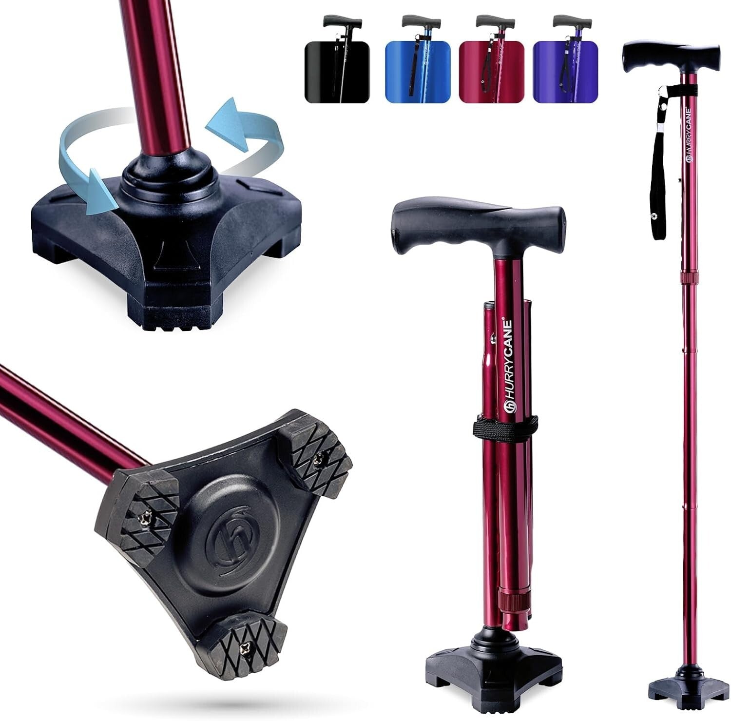 Lightweight SteadiGrip Foldable Cane with Rubber Handle for Extra Stability