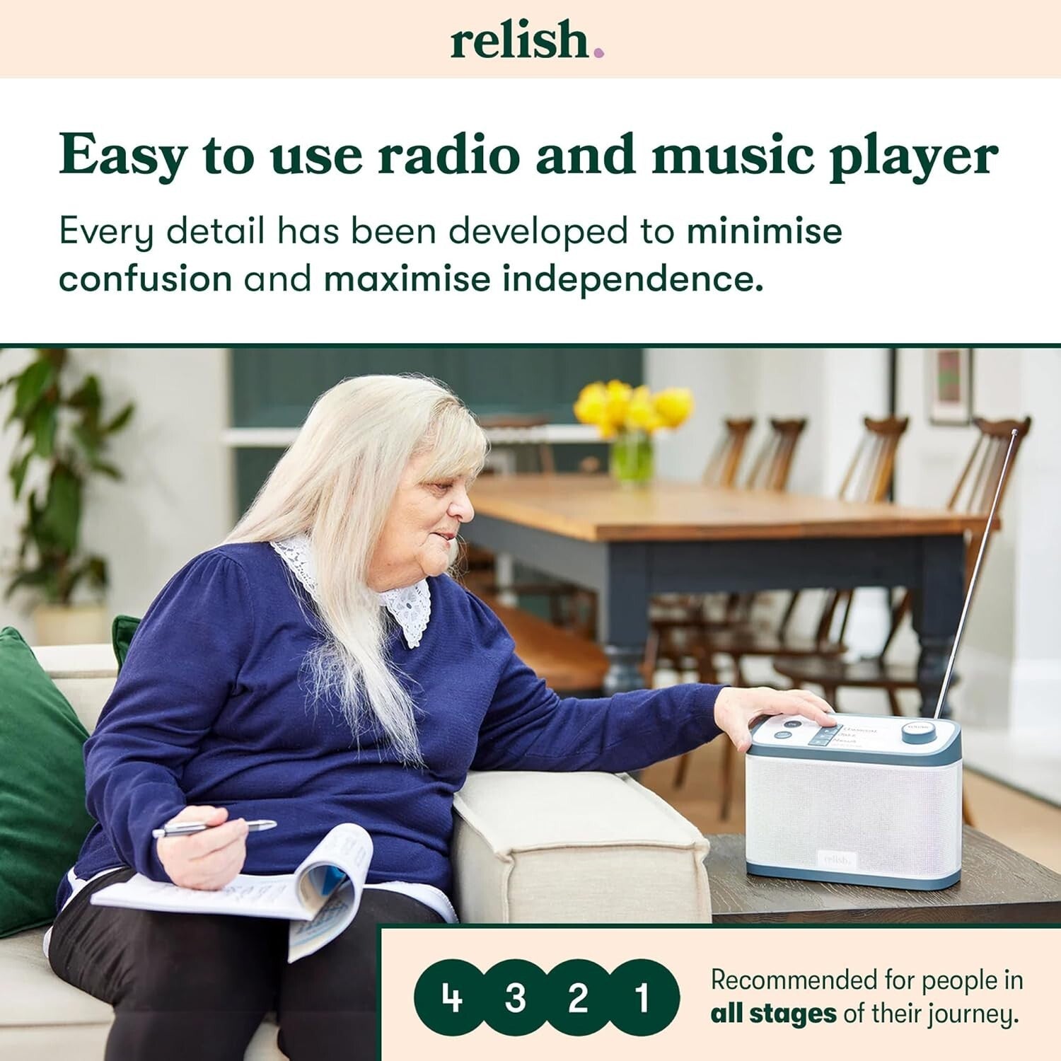 Simple Use FM Radio and MP3 Music Player for Seniors, Visually Impaired