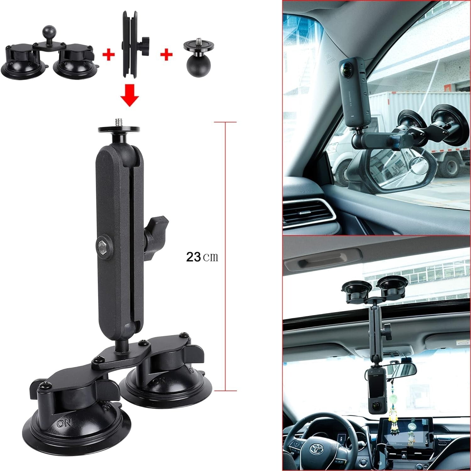 Heavy-Duty Insta360 Car Mount with 114cm Invisible Selfie Stick - 4-in-1 Design