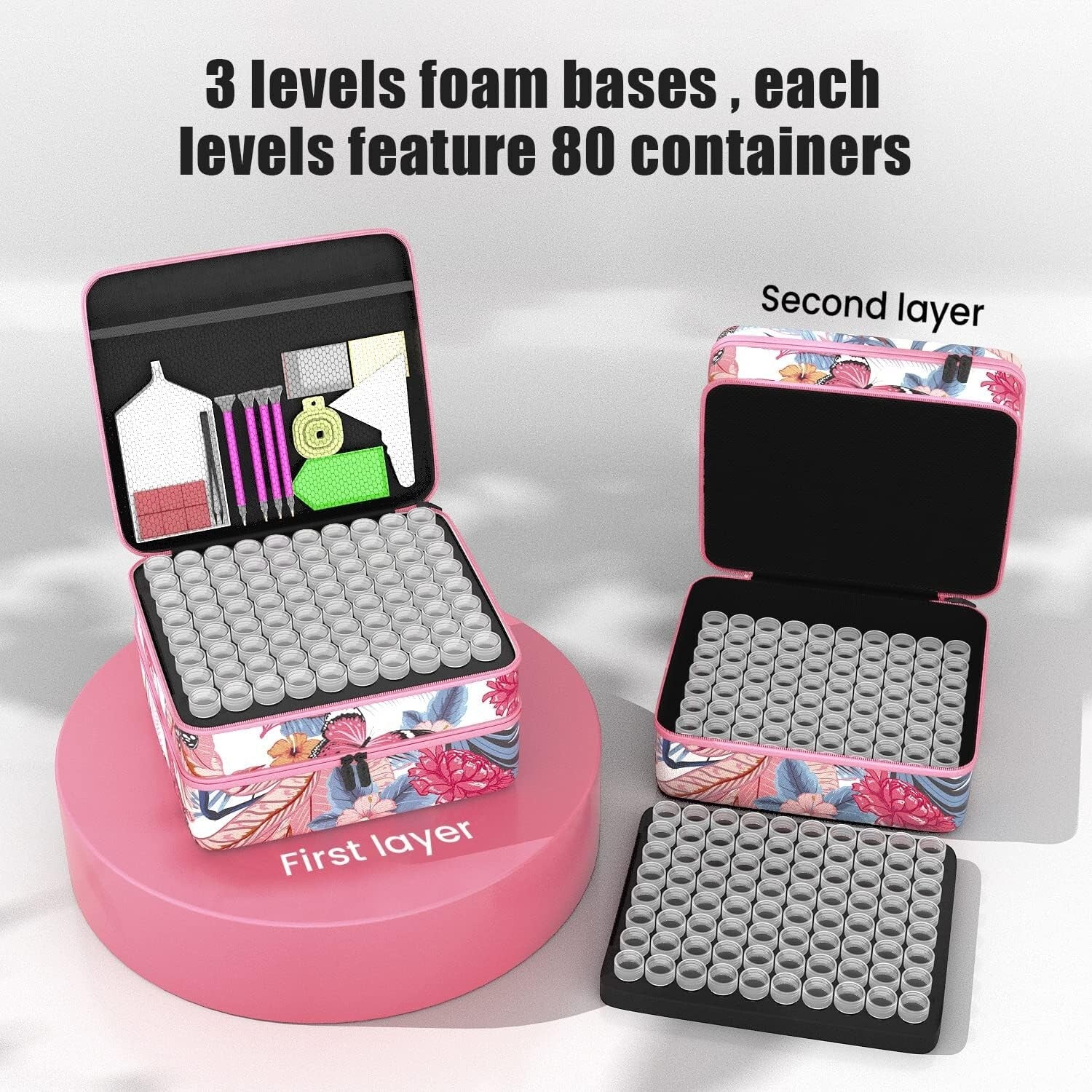 Durable Pink 240 Slots Diamond Art Organizer with Complete Tool Kit Included