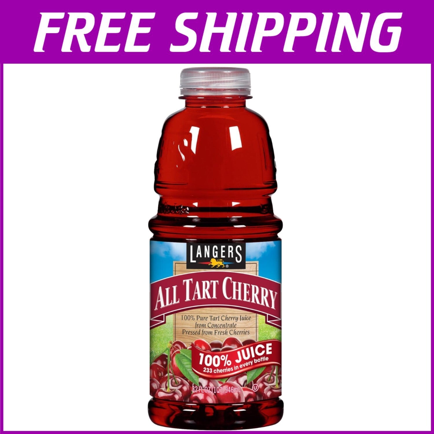 All Natural 100% Tart Cherry Juice 32 Fl Oz - 233 Cherries in Every Bottle