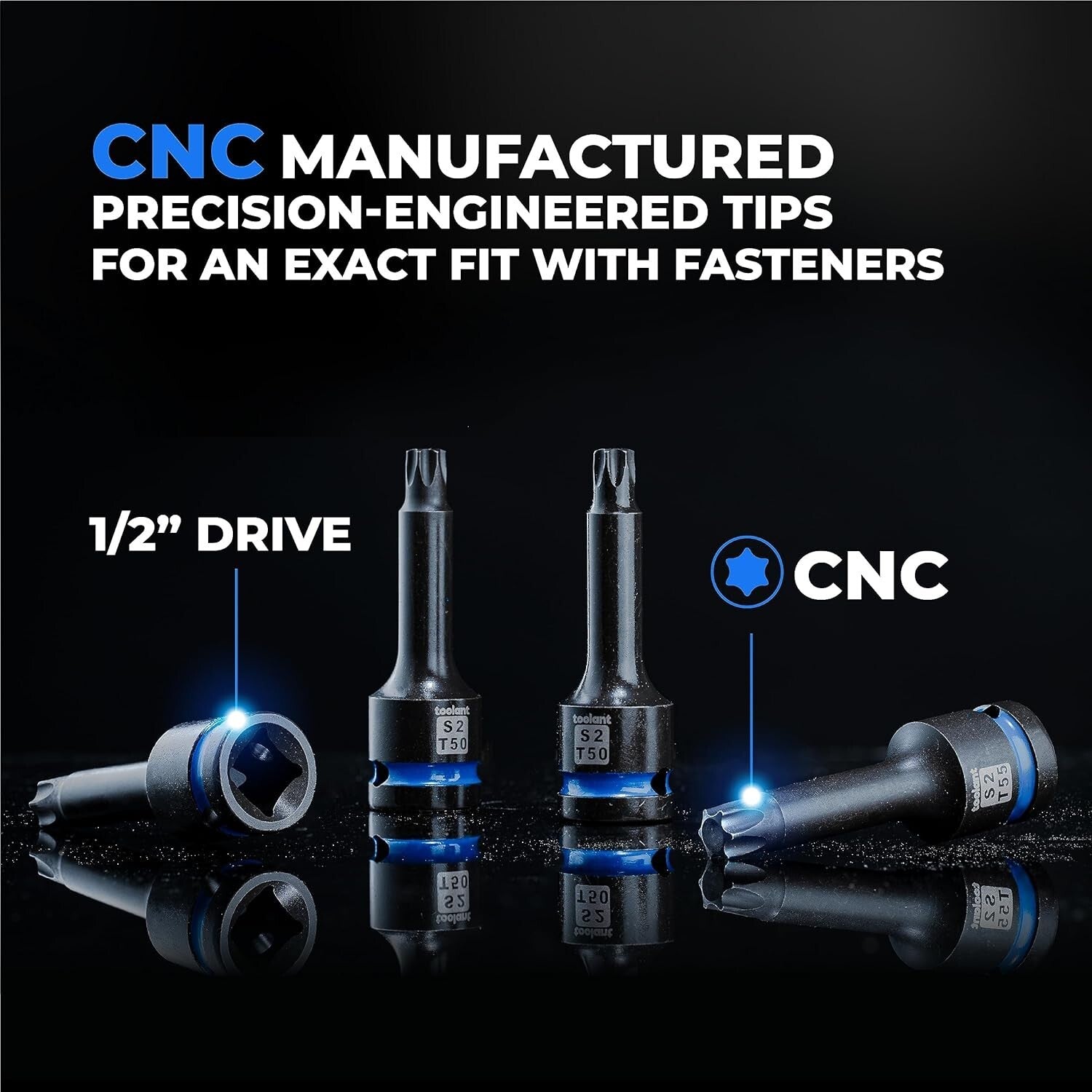 Impact-Resistant Torx Bit Socket Set - 8 Pieces T30-T70 with High Strength Steel