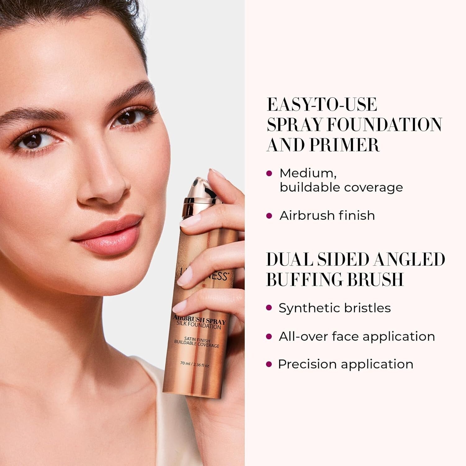 Airbrush Spray Silk Foundation Kit - Medium, Hydrating Primer & Brush Included