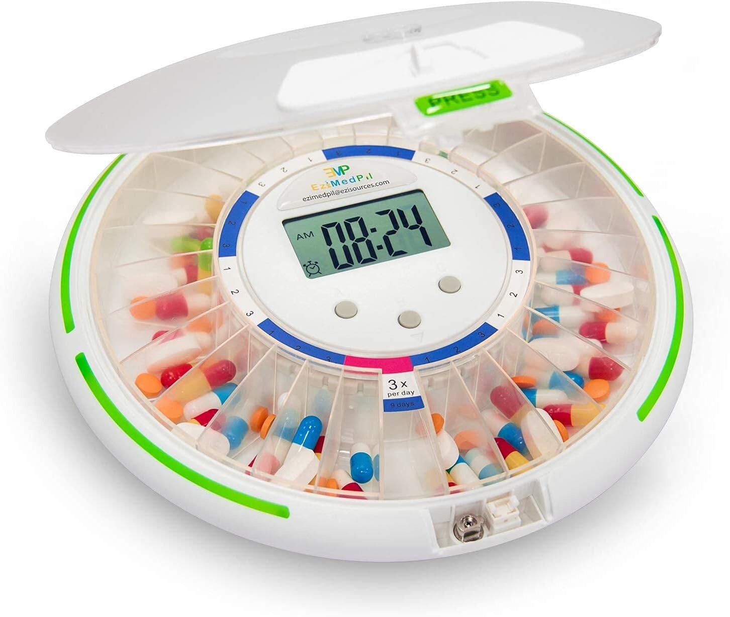 Secure Automatic Pill Dispenser with 6 Alarms and Large LCD - Caregiver's Aid