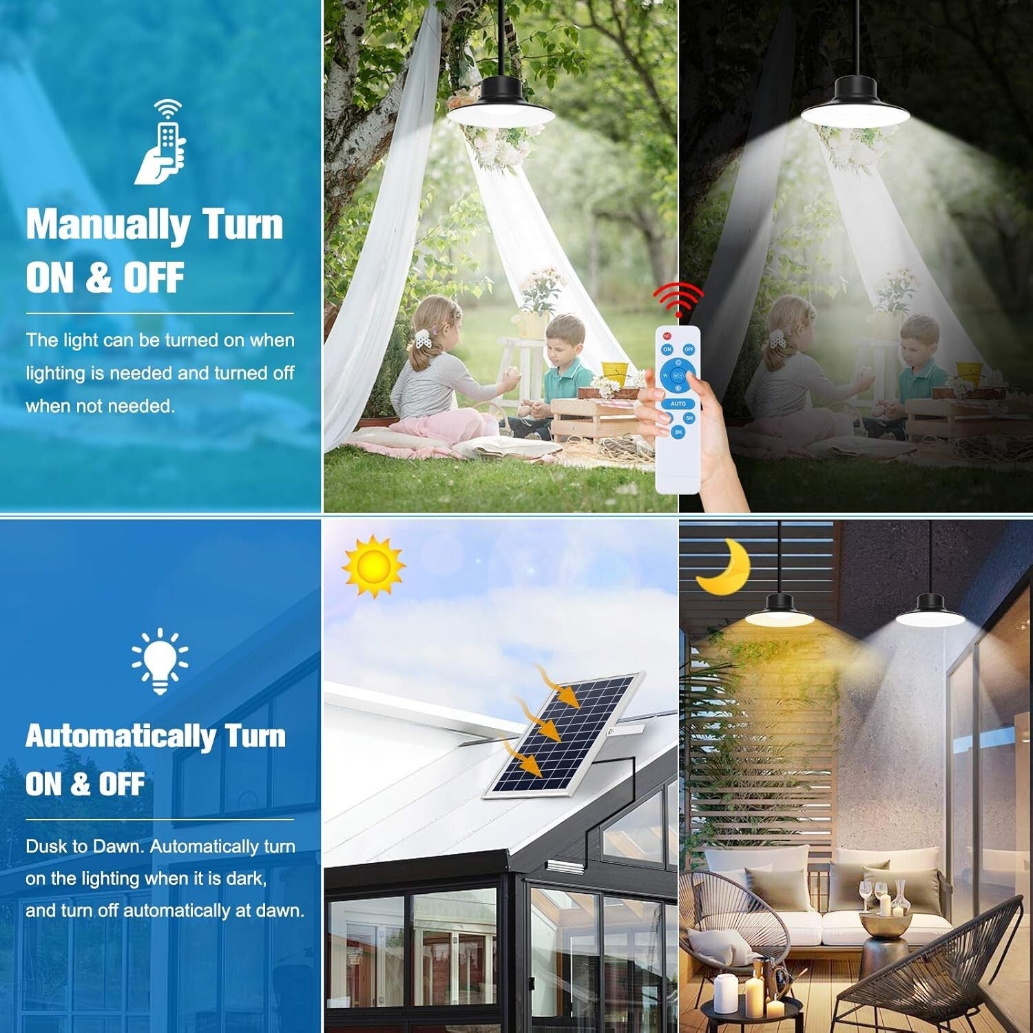 Classic 2-Pack Solar Pendant Lights with Adjustable Brightness & Remote Control