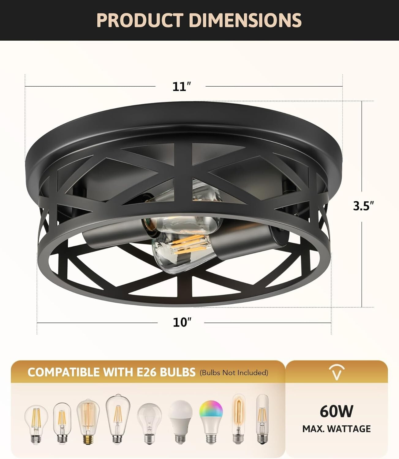 Modern Black Farmhouse Flush Mounts - 11" Adjustable Ceiling Lights Set of 2